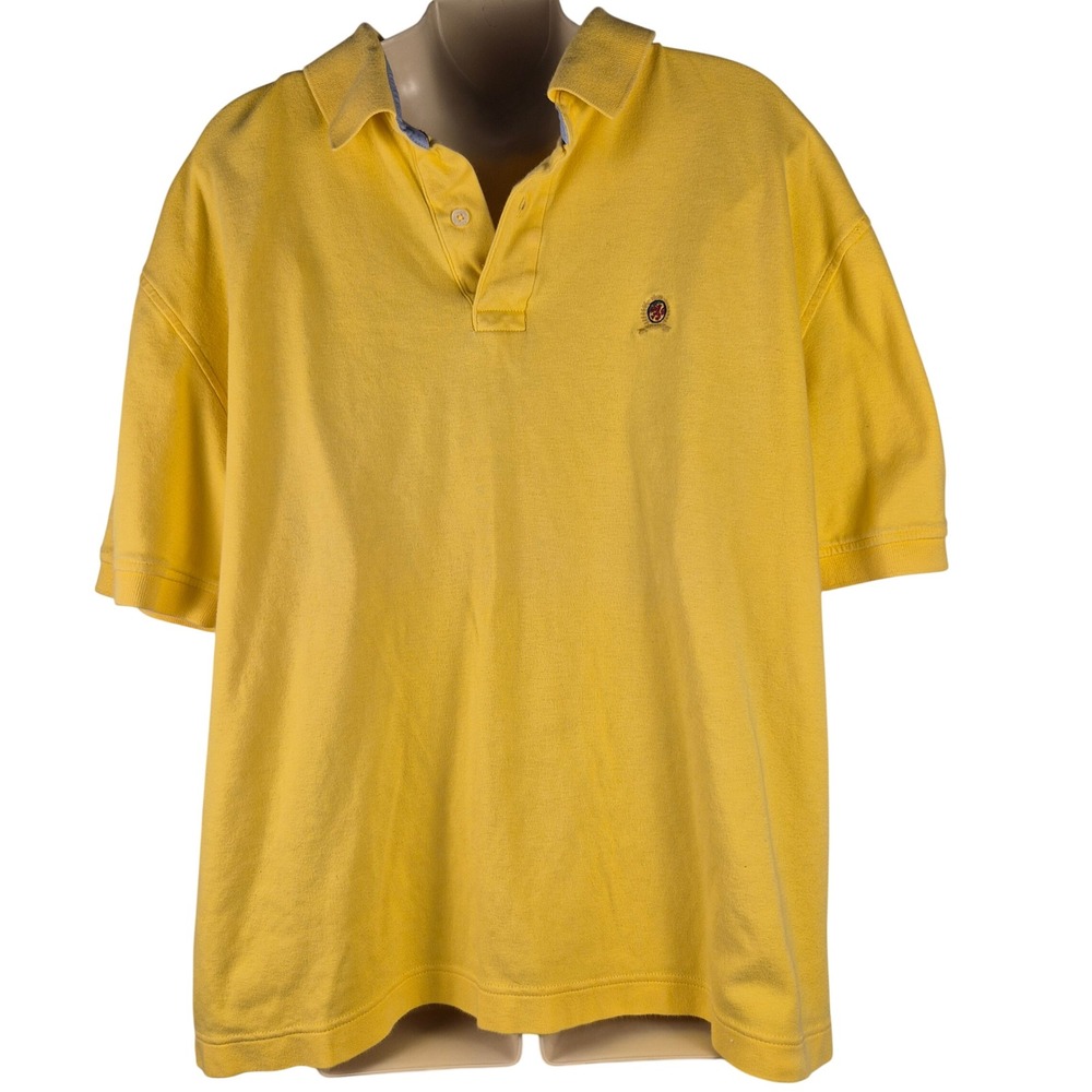 Tommy Hilfiger Polo‎ Shirt Mens XL Yellow Crest Logo Short Sleeve